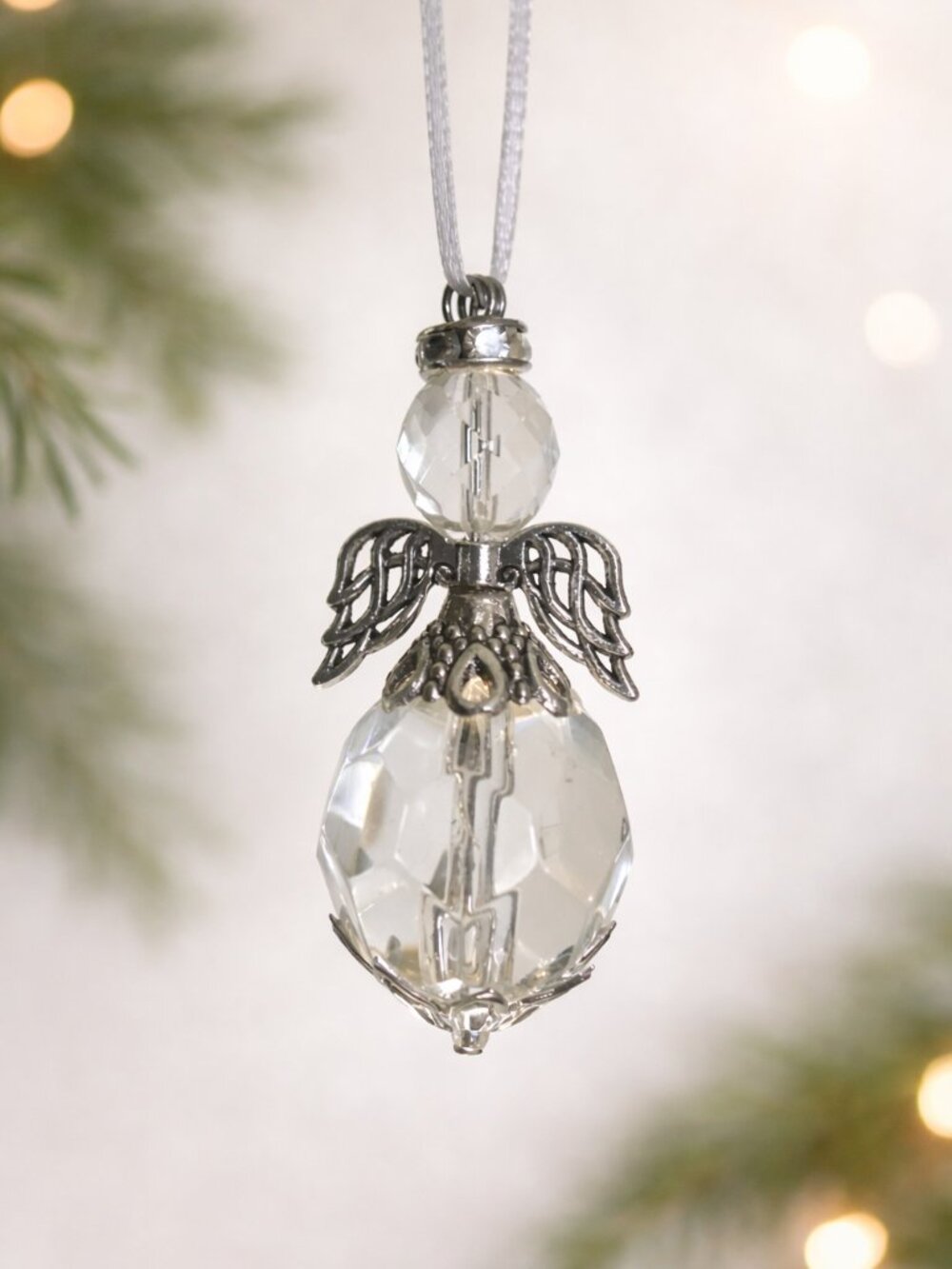 Czech Crystal Angel Ornament – Handmade Beaded Flower‑Skirt Keepsake Gift